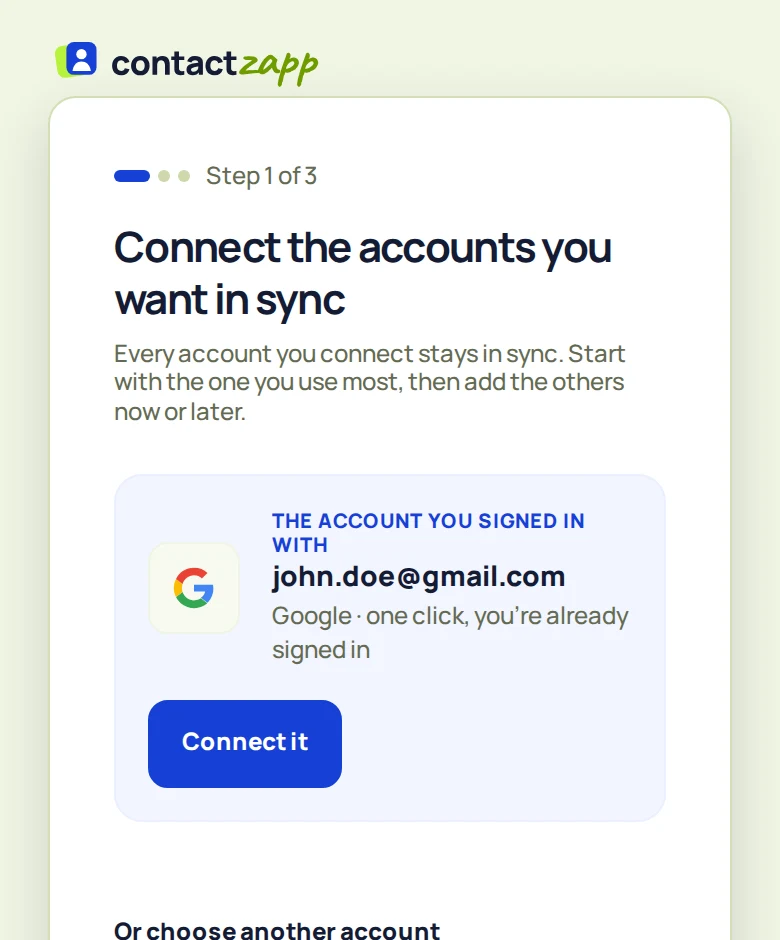 Connect your accounts screen on a phone