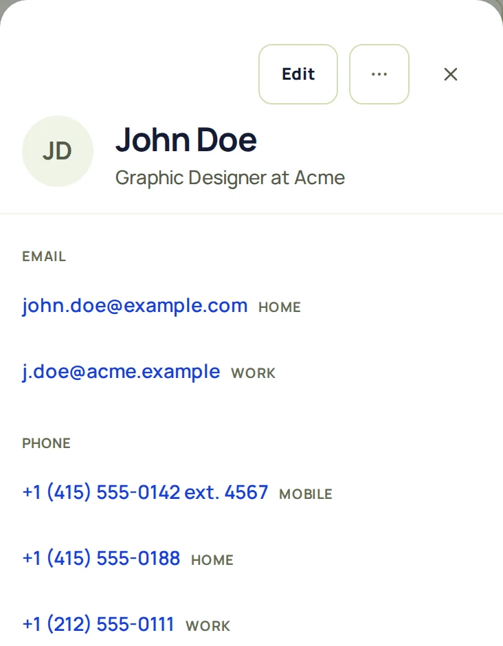 Contact detail on a phone